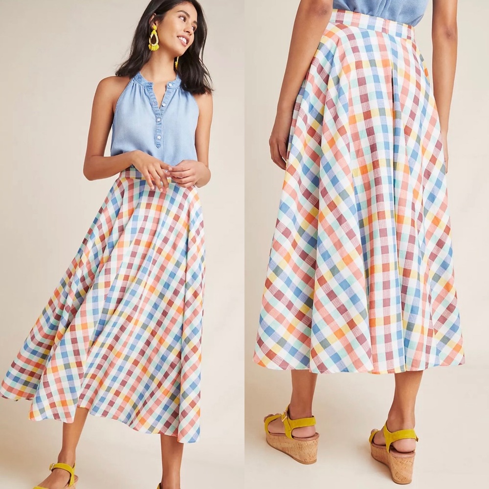 Anthropologie Multicolor Plaid Midi Skirt